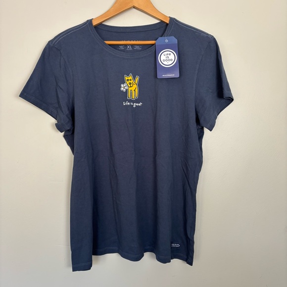 Life Is Good Tops - Life is good Daisy Flower Dog Crusher Tee-Women's Size XL-Blue-Short Sleeve-NWT